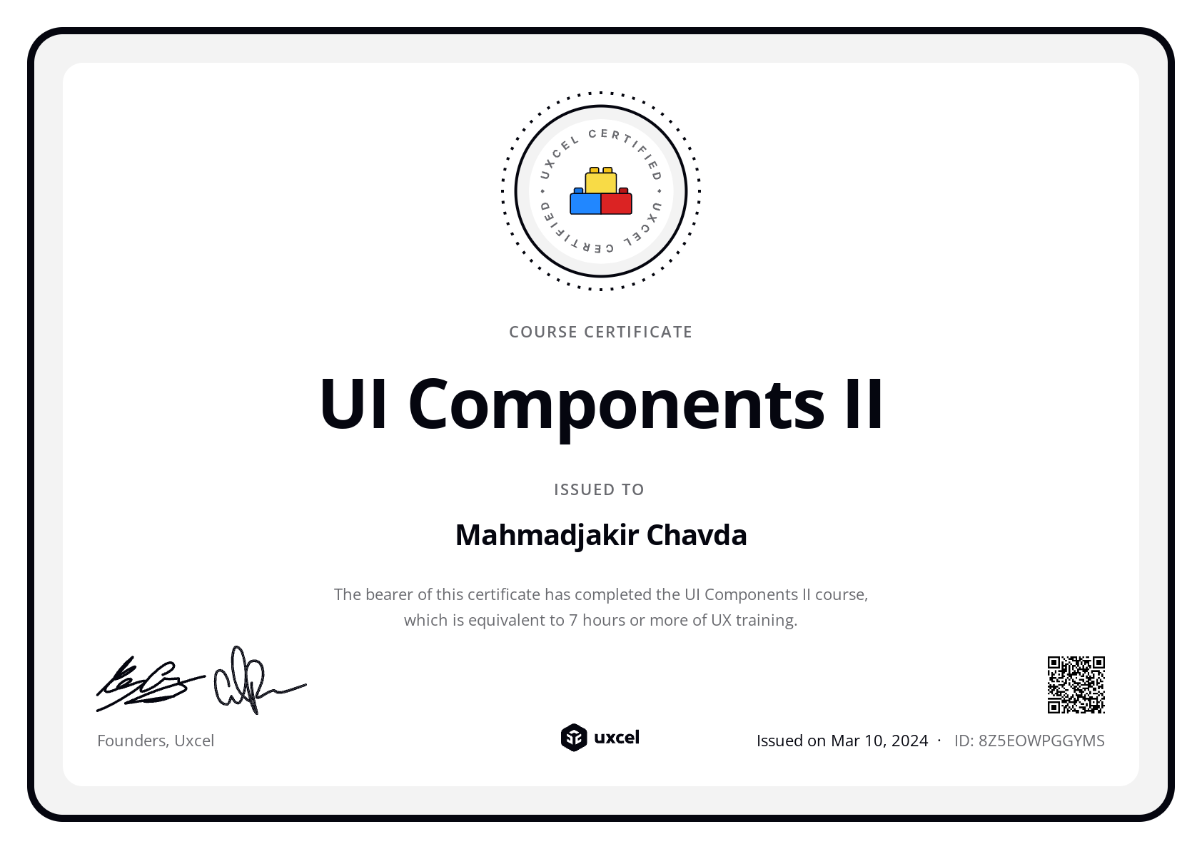 Chavda Mahmadjakir's certificate